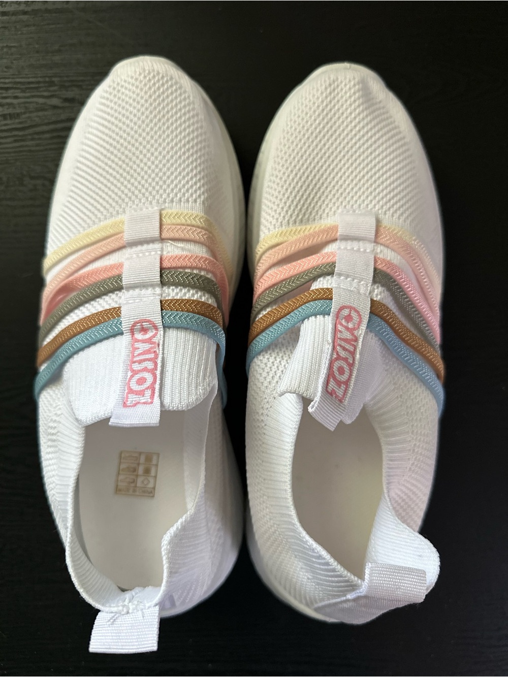 SHEIN White Slip-On Sneakers with Pastel Rainbow Bands